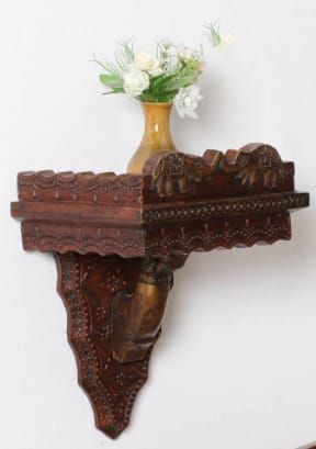 Hand-Carved Wooden Elephant Wall Bracket Shelf
