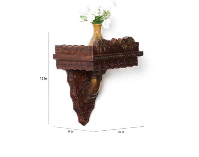 Hand-Carved Wooden Elephant Wall Bracket Shelf