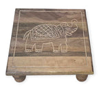 White Handcrafted Wooden Stool with Elephant Carving