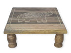 White Handcrafted Wooden Stool with Elephant Carving
