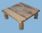 White Handcrafted Wooden Stool with Elephant Carving