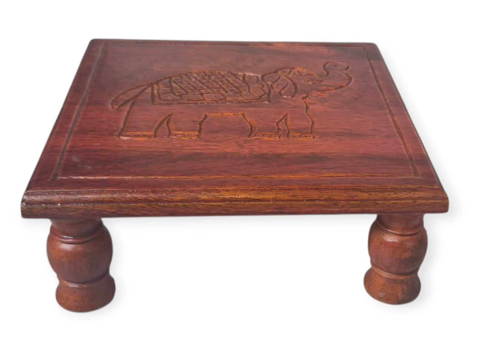 Handcrafted Wooden Stool with Elephant Carving - Navkar Handicrafts