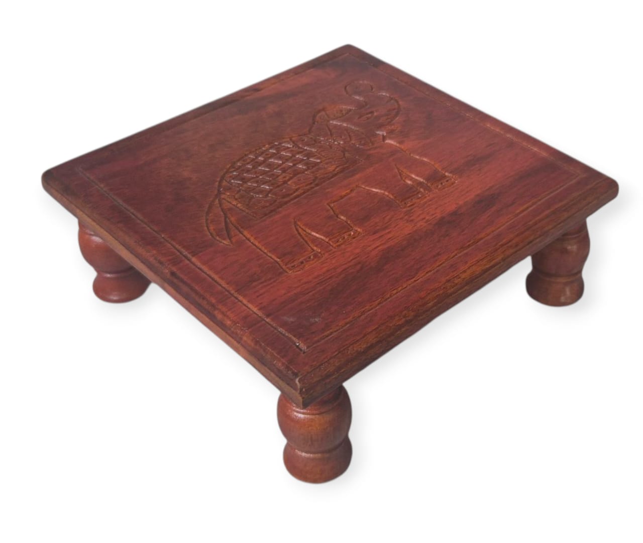 Handcrafted Wooden Stool with Elephant Carving - Navkar Handicrafts