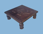 Black Handcrafted Wooden Stool with Elephant Carving