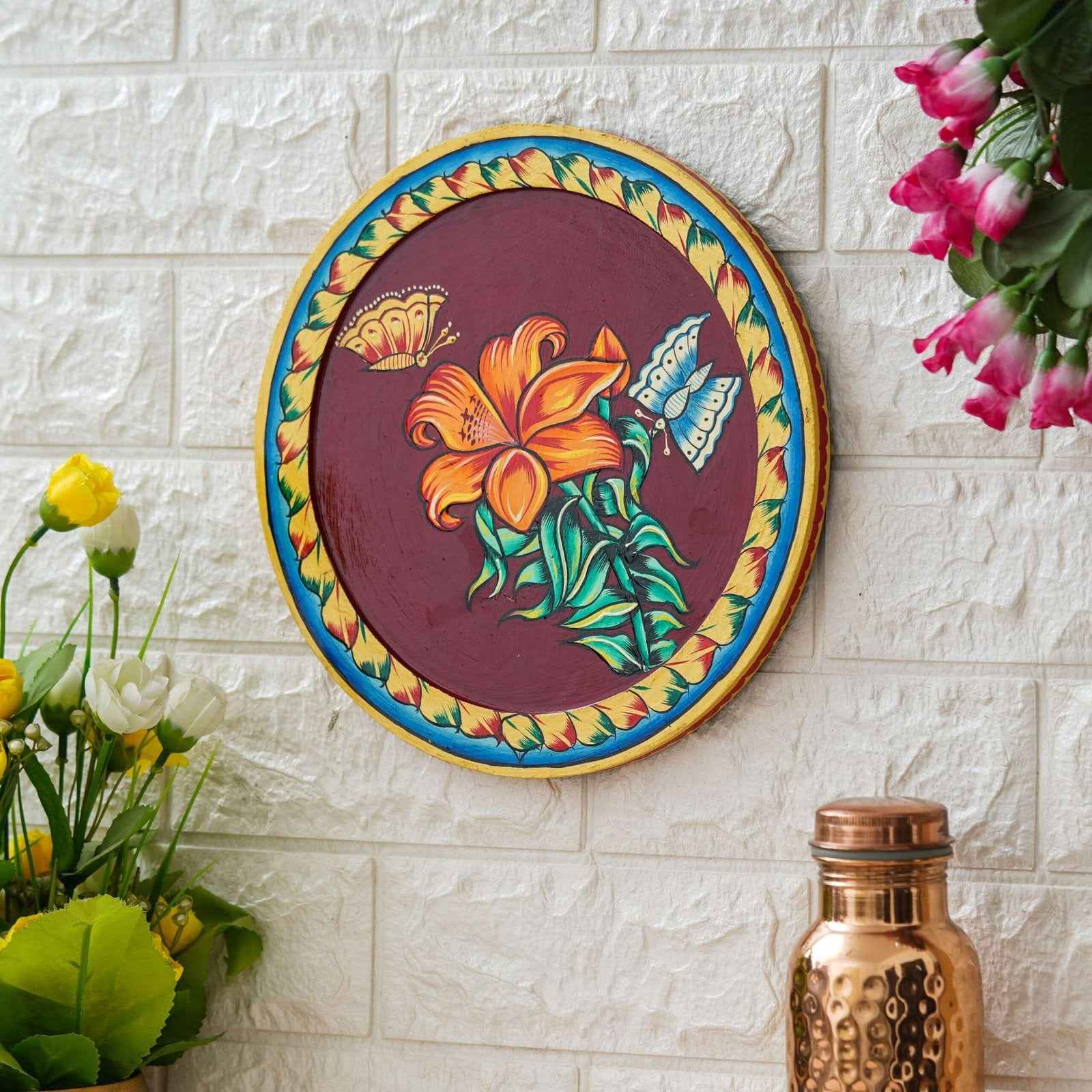 Divine Cow Wall Plate-Traditional Lotus Pattern in Pichwai Style (12x12 Inches)