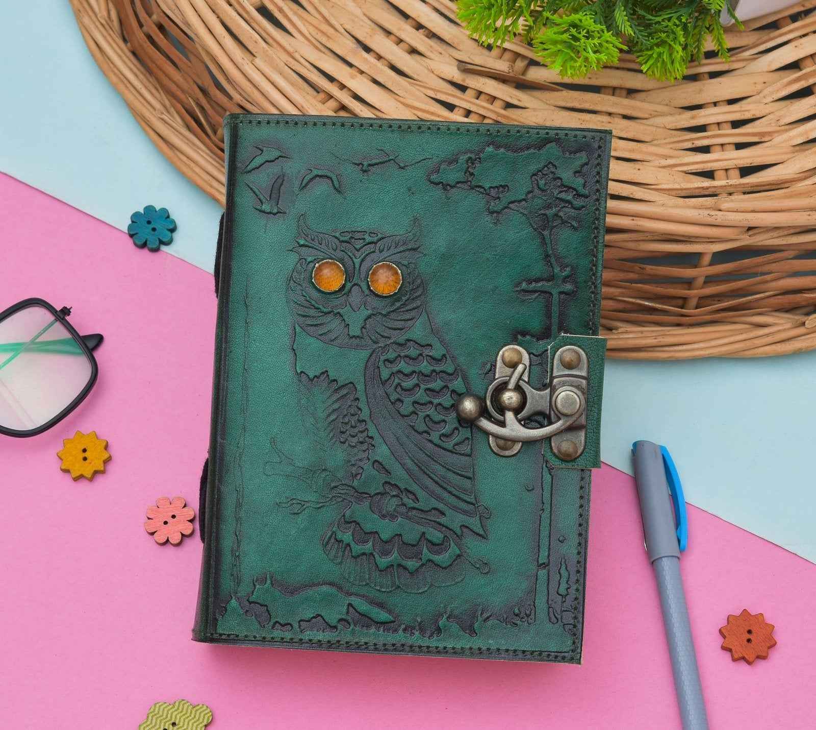 Genuine Leather Diary-Vintage Handmade Leather Journal-Premium Antique LOCK Closure-200 Handmade Deckle Edge Antique Pages -22