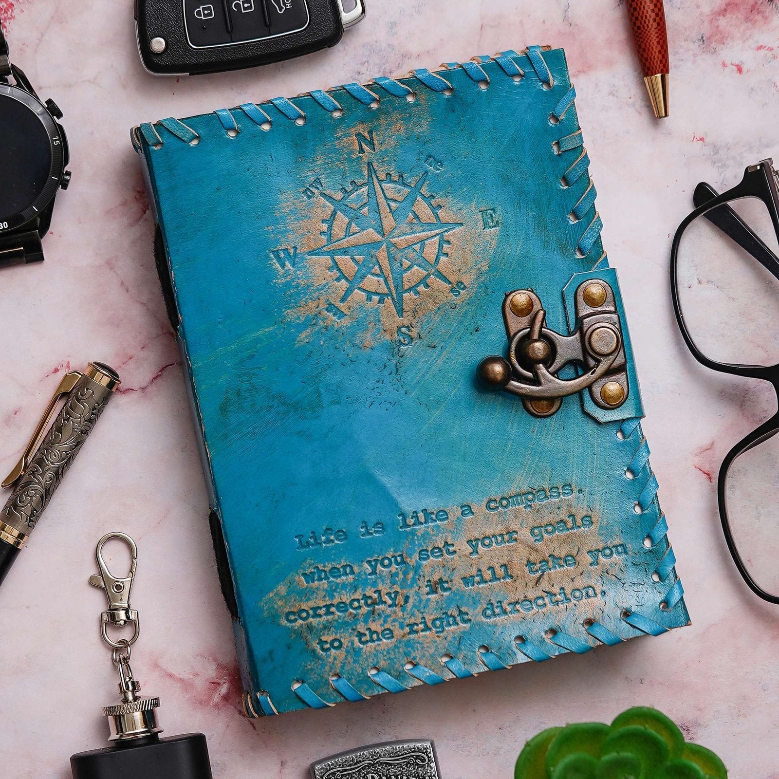 Vintage Handmade Genuine Leather Journal-Premium Antique Lock Closure-200 Handmade White Pages -29 - Navkar Handicrafts