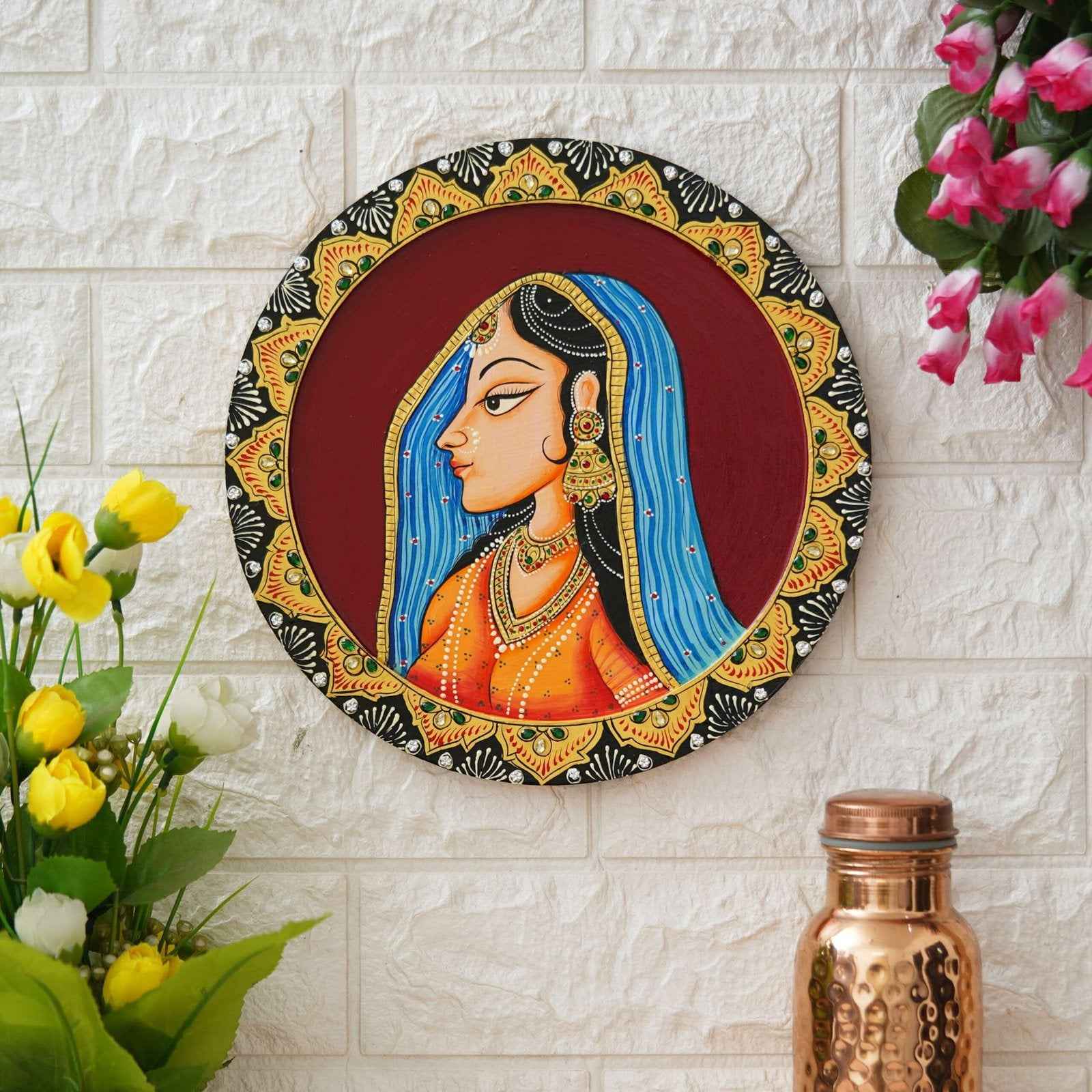 Classic Pichwai Wall Plate-Hand-Painted Cow Under Tree (12x12 Inches)