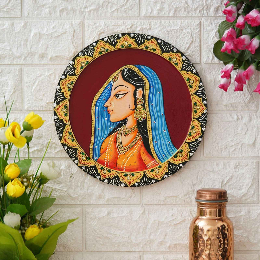 Classic Pichwai Wall Plate-Hand-Painted Cow Under Tree (12x12 Inches)