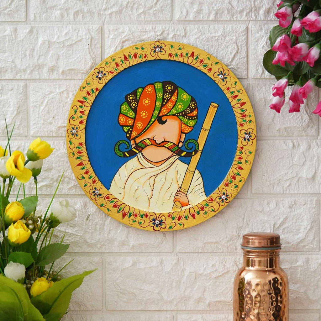 Decor Wall Plate-Handmade Wooden Pichwai with Floral Design (12x12 Inches)