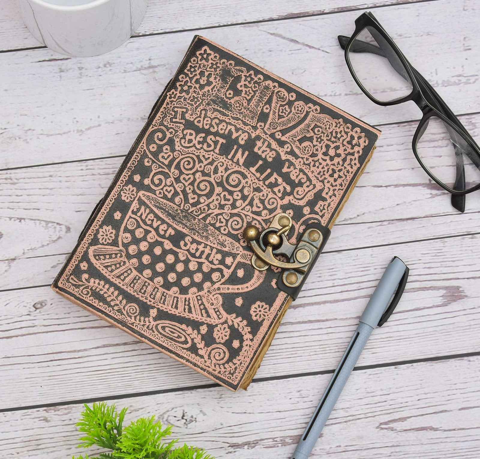 Genuine Leather Diary-Vintage Handmade Leather Journal-Premium Antique LOCK Closure-200 Handmade Deckle Edge Antique Pages -26