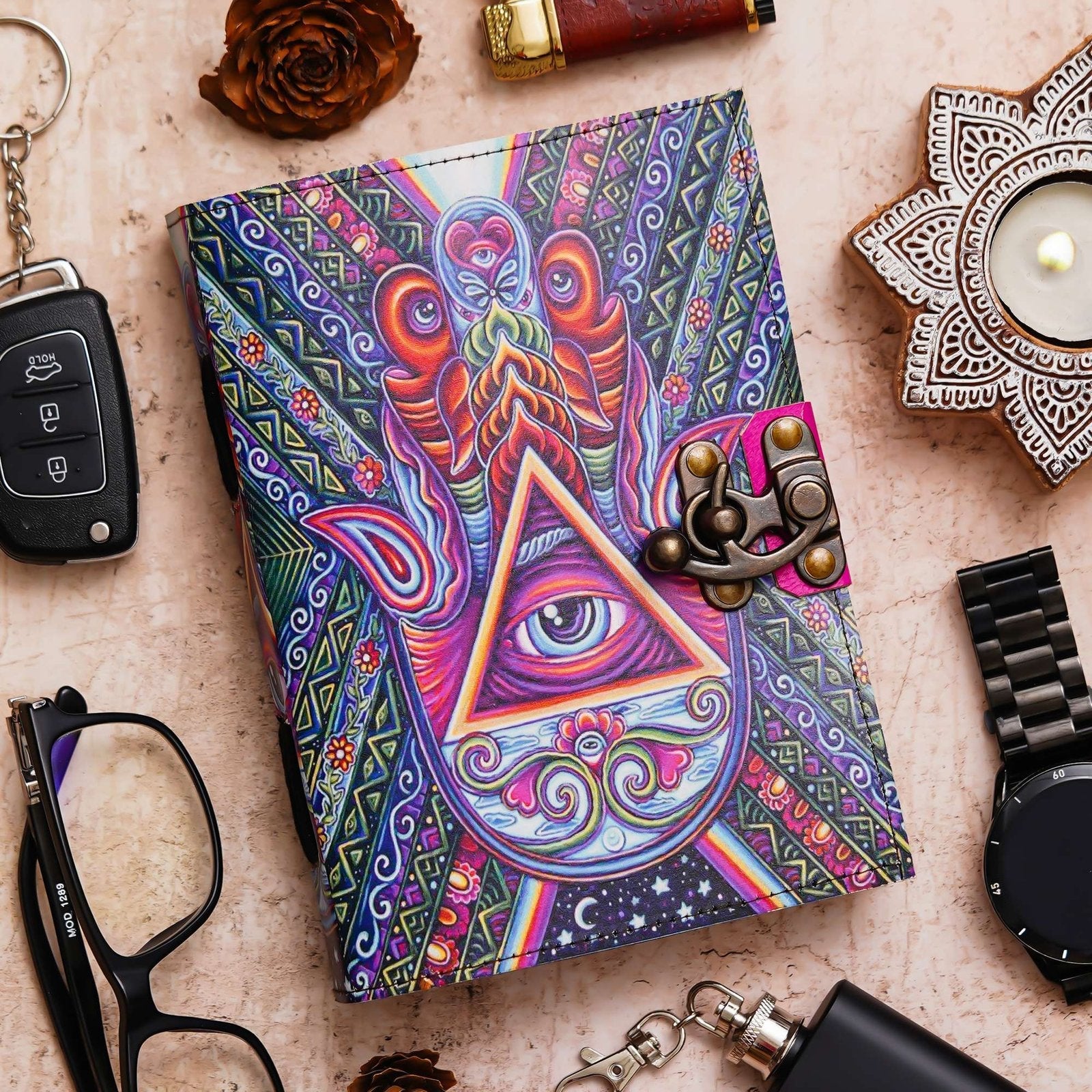 Vintage Handmade Genuine Leather Journal-Premium Antique Lock Closure-200 Handmade White Pages -21 - Navkar Handicrafts