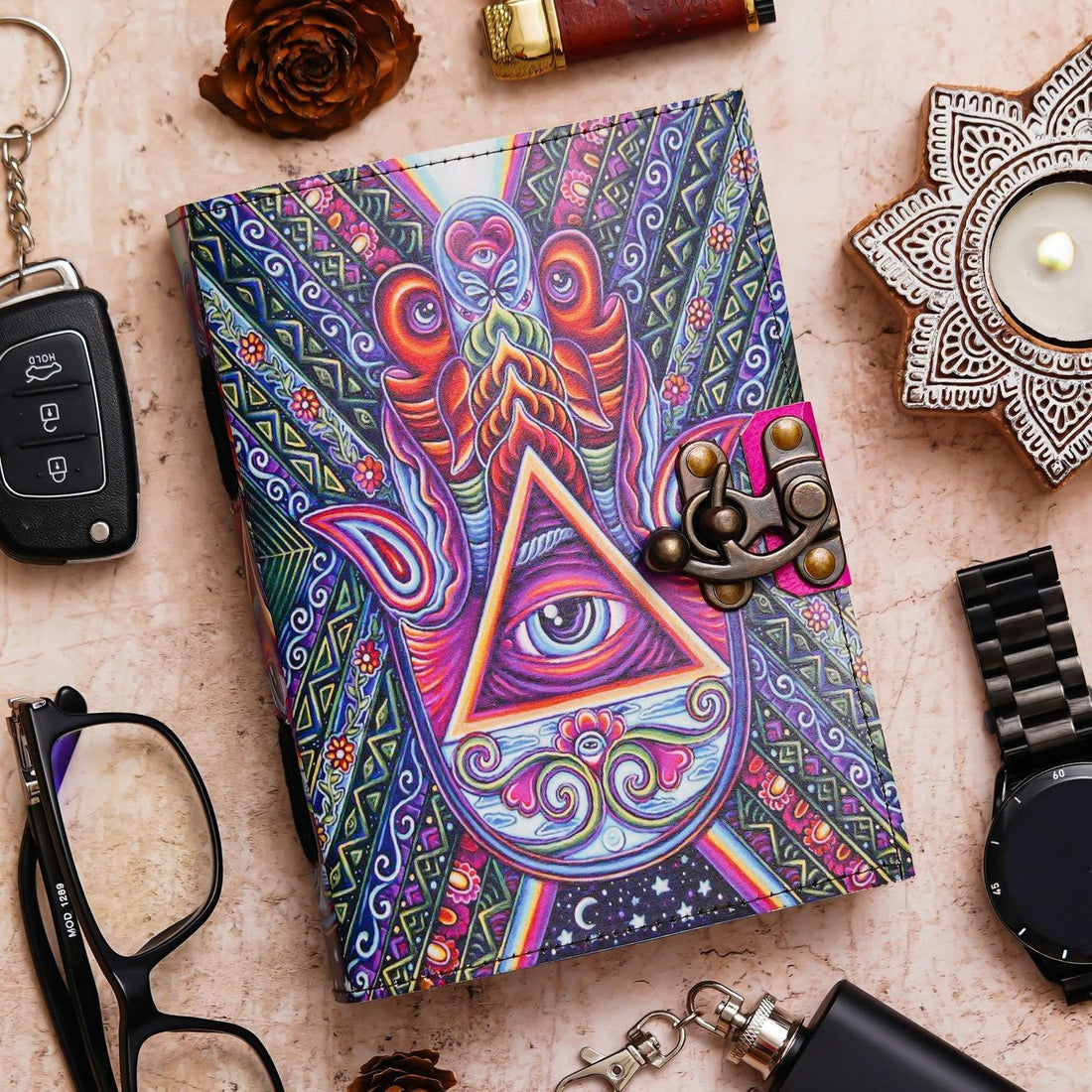 Vintage Handmade Genuine Leather Journal-Premium Antique Lock Closure-200 Handmade White Pages -21 - Navkar Handicrafts