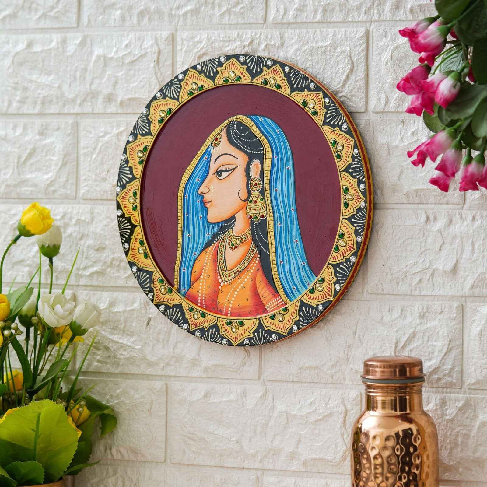 Classic Pichwai Wall Plate-Hand-Painted Cow Under Tree (12x12 Inches)