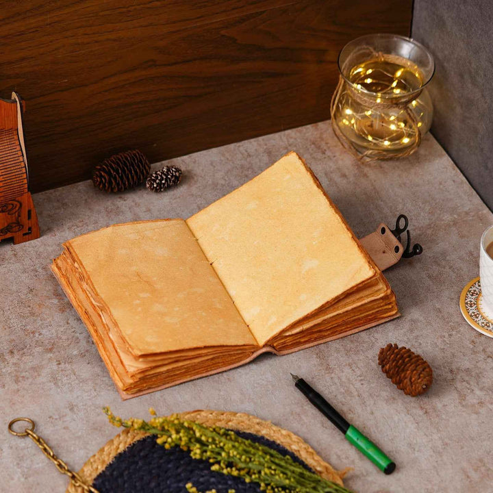 Vintage Handmade Genuine Leather Journal-Premium Antique Lock Closure-200 Handmade Brown Pages -6