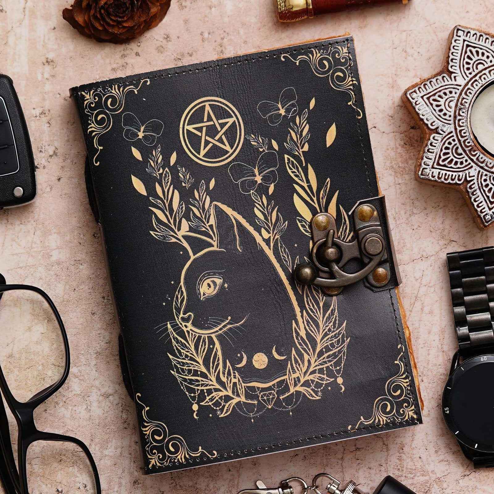 Vintage Handmade Genuine Leather Journal-Premium Antique Lock Closure-200 Handmade Brown Pages -1