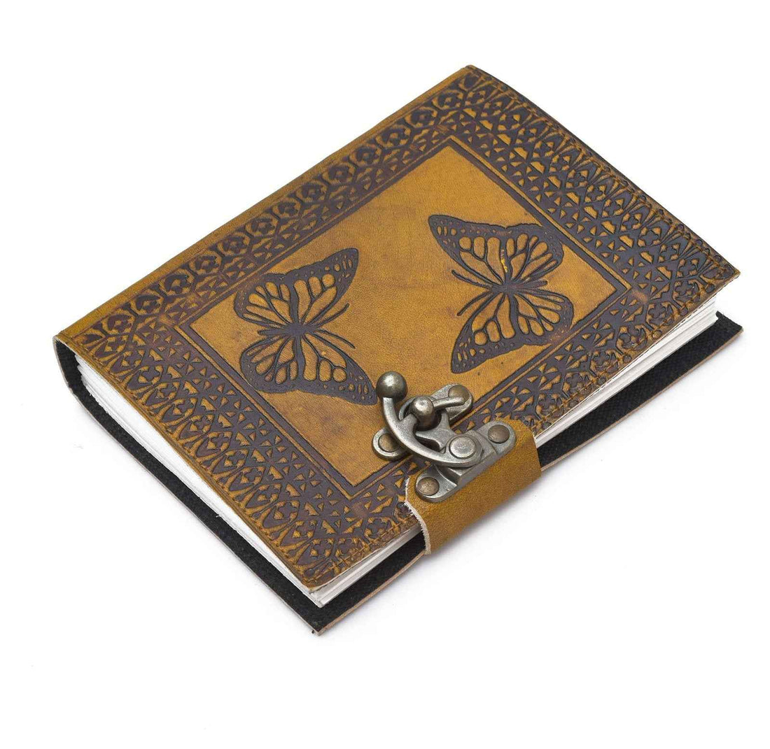 Leather Journal Diary with metal lock vintage Journal handmade 200 pages white unruled|travel Diary|personal journal -9
