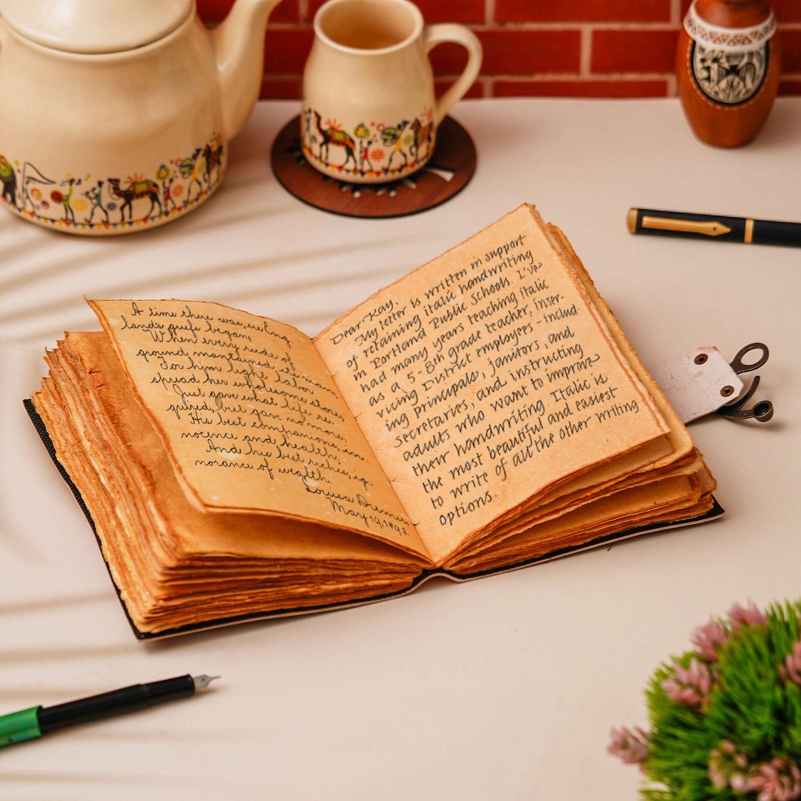 Vintage Handmade Genuine Leather Journal-Premium Antique Lock Closure-200 Handmade Brown Pages -9 - Navkar Handicrafts