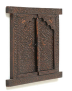 Handcrafted Wooden Wall Window Frame with Doors-28-24 Inches-Hand-Painted Traditional Art for Home Decor