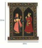 Hand-Painted Wooden Wall Window Frame-Black Rajasthani Royal Couple Art-23-18 cm-Traditional Indian Decor - Navkar Handicrafts
