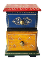 Mini Hand-Painted Wooden Drawer Chest | Ethnic Storage Box with 2 Drawers (6x5x8 in)