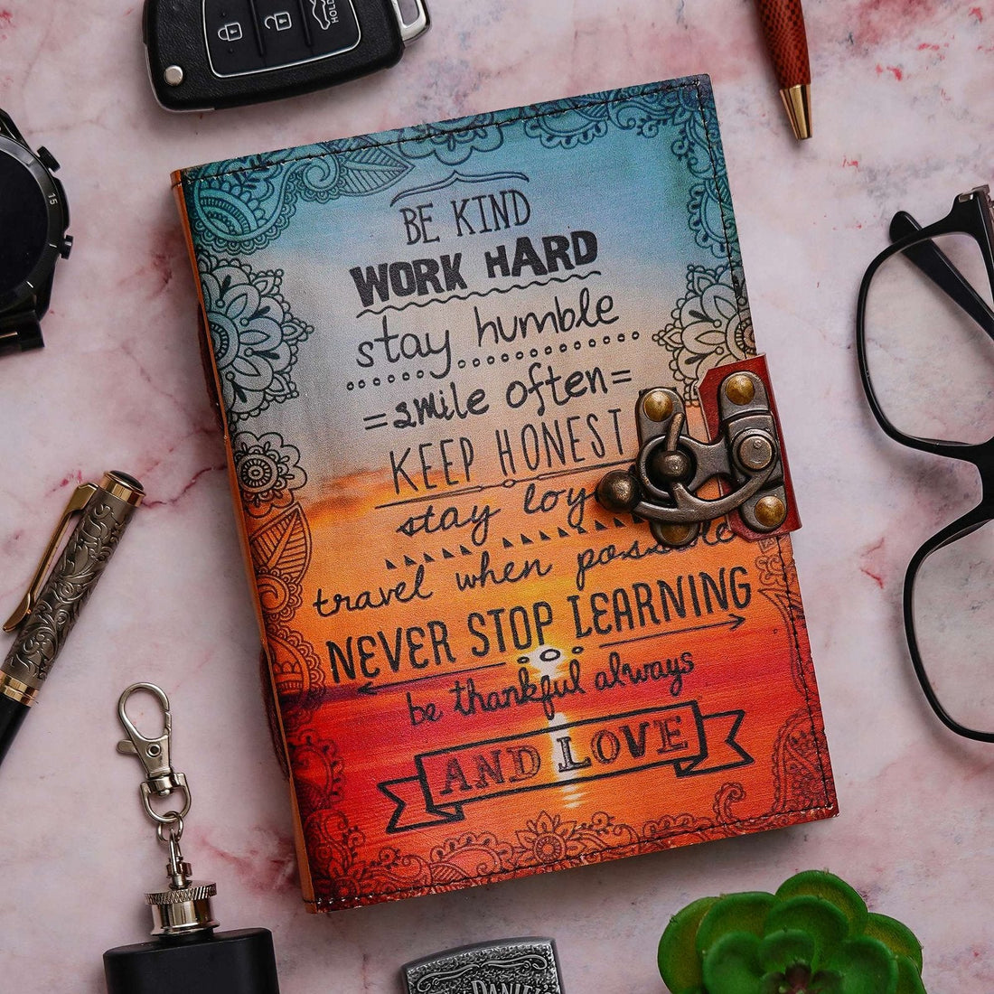 Vintage Handmade Genuine Leather Journal-Premium Antique Lock Closure-200 Handmade White Pages -28 - Navkar Handicrafts