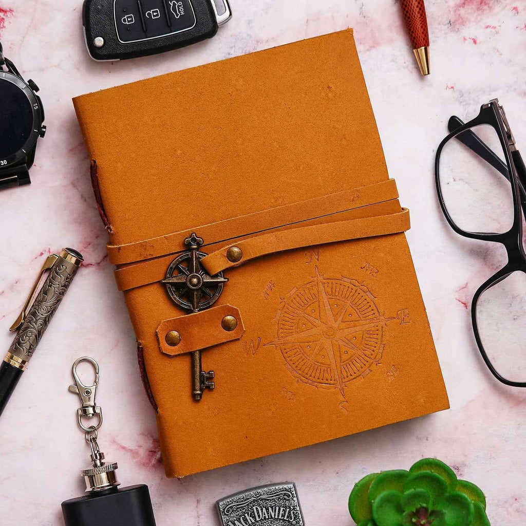 Vintage Handmade Genuine Leather Journal-Premium Antique Key Closure-200 Handmade White Pages -1