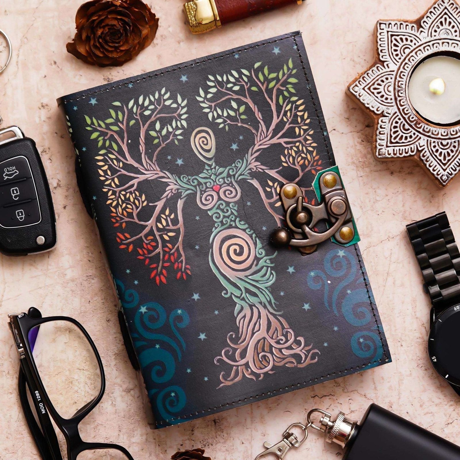 Vintage Handmade Genuine Leather Journal-Premium Antique Lock Closure-200 Handmade White Pages -31 - Navkar Handicrafts