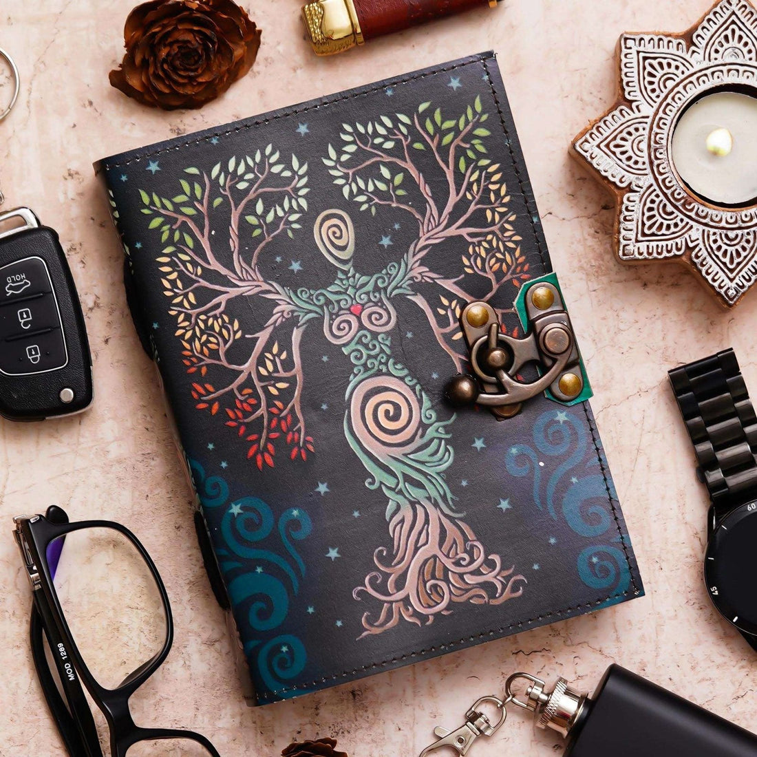 Vintage Handmade Genuine Leather Journal-Premium Antique Lock Closure-200 Handmade White Pages -31 - Navkar Handicrafts