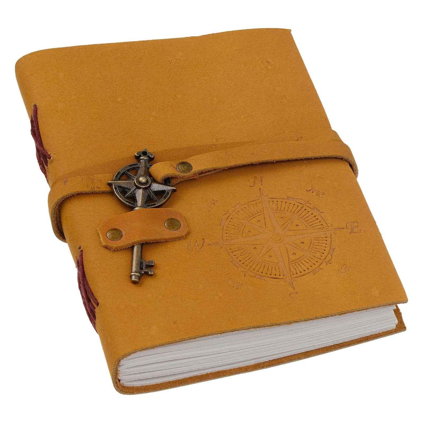 Vintage Handmade Genuine Leather Journal-Premium Antique Key Closure-200 Handmade White Pages -1