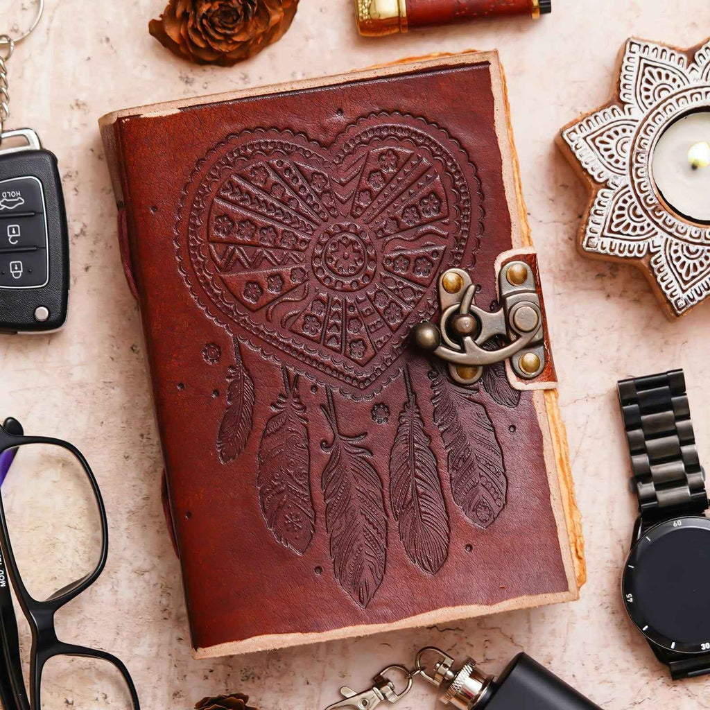 Vintage Handmade Genuine Leather Journal-Premium Antique Lock Closure-200 Handmade Brown Pages -6