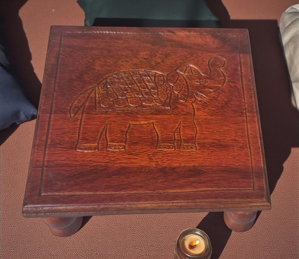 Handcrafted Wooden Stool with Elephant Carving - Navkar Handicrafts