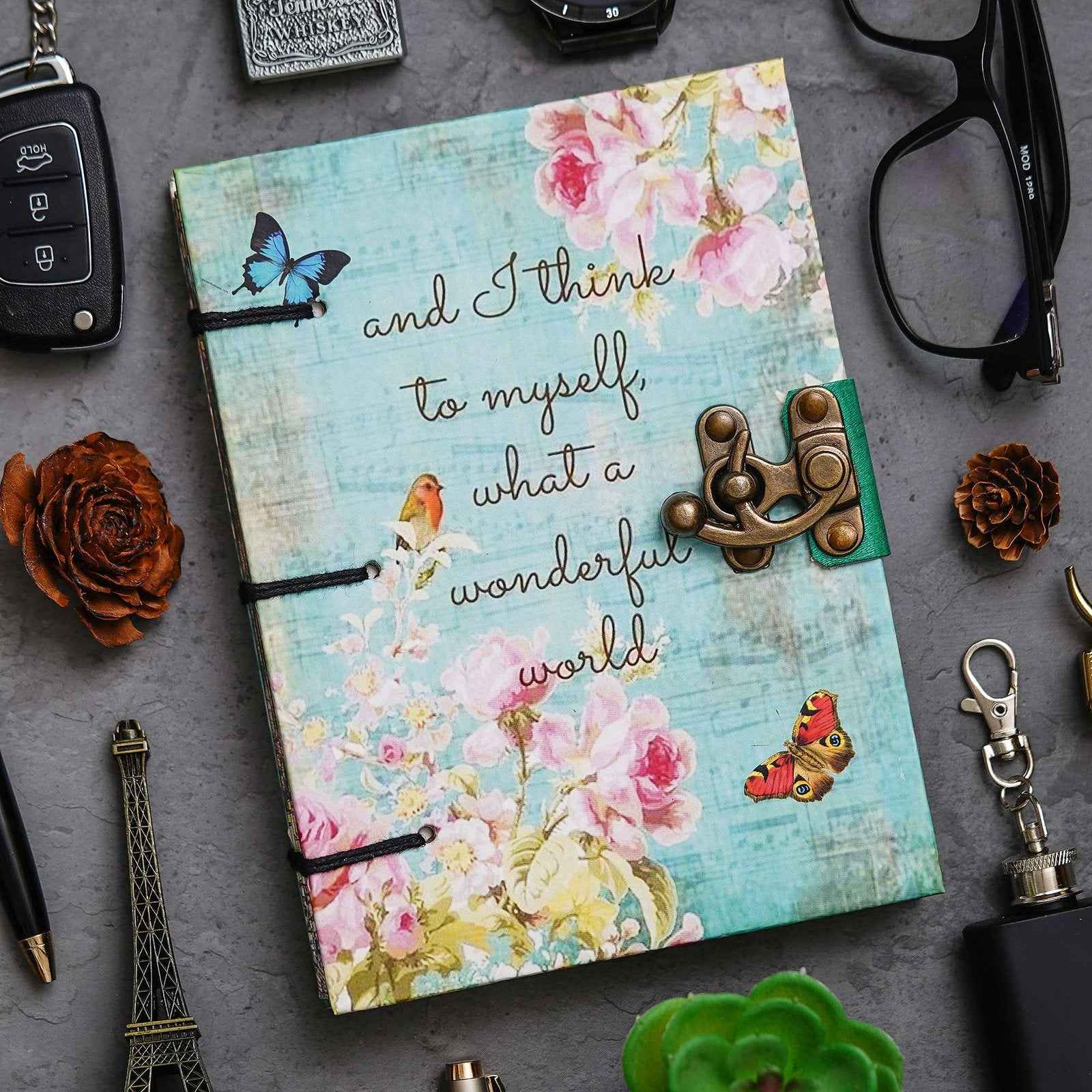 Handmade Printed Cardboard Journal Diary with Buckle Lock-200 Pages Notepad For Men and Women -4