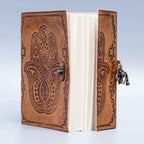 Leather Journal Diary with metal lock vintage Journal handmade 200 pages white unruled|travel Diary|personal journal -5