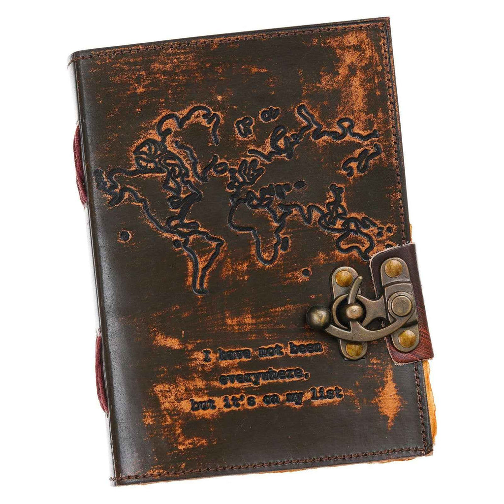 Vintage Handmade Genuine Leather Journal-Premium Antique Lock Closure-200 Handmade Brown Pages -7