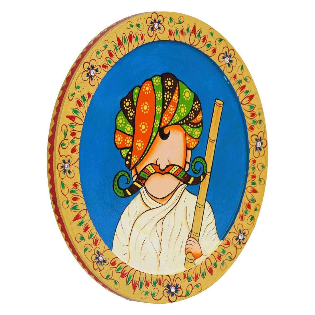 Decor Wall Plate-Handmade Wooden Pichwai with Floral Design (12x12 Inches)