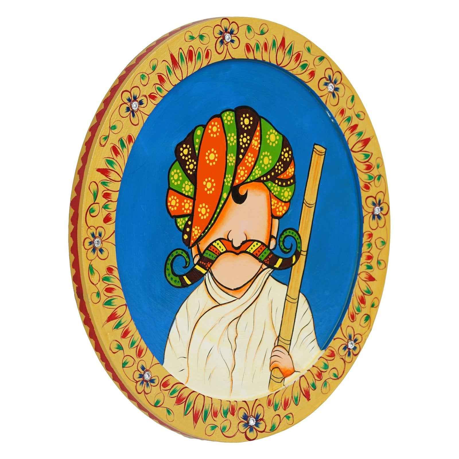 Decor Wall Plate-Handmade Wooden Pichwai with Floral Design (12x12 Inches)