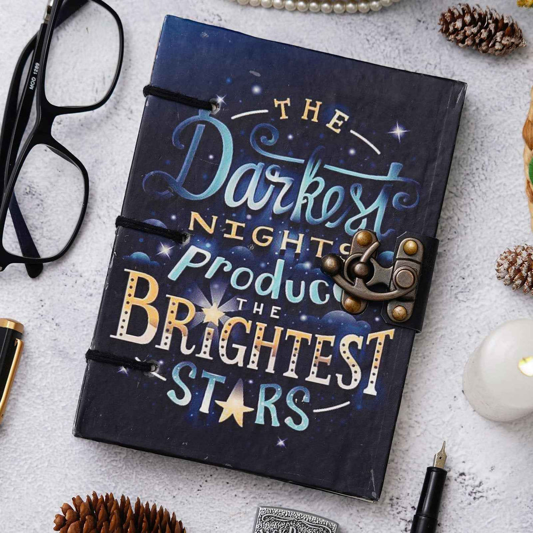 Handmade Printed Cardboard Journal Diary with Buckle Lock-200 Pages Notepad For Men and Women -5