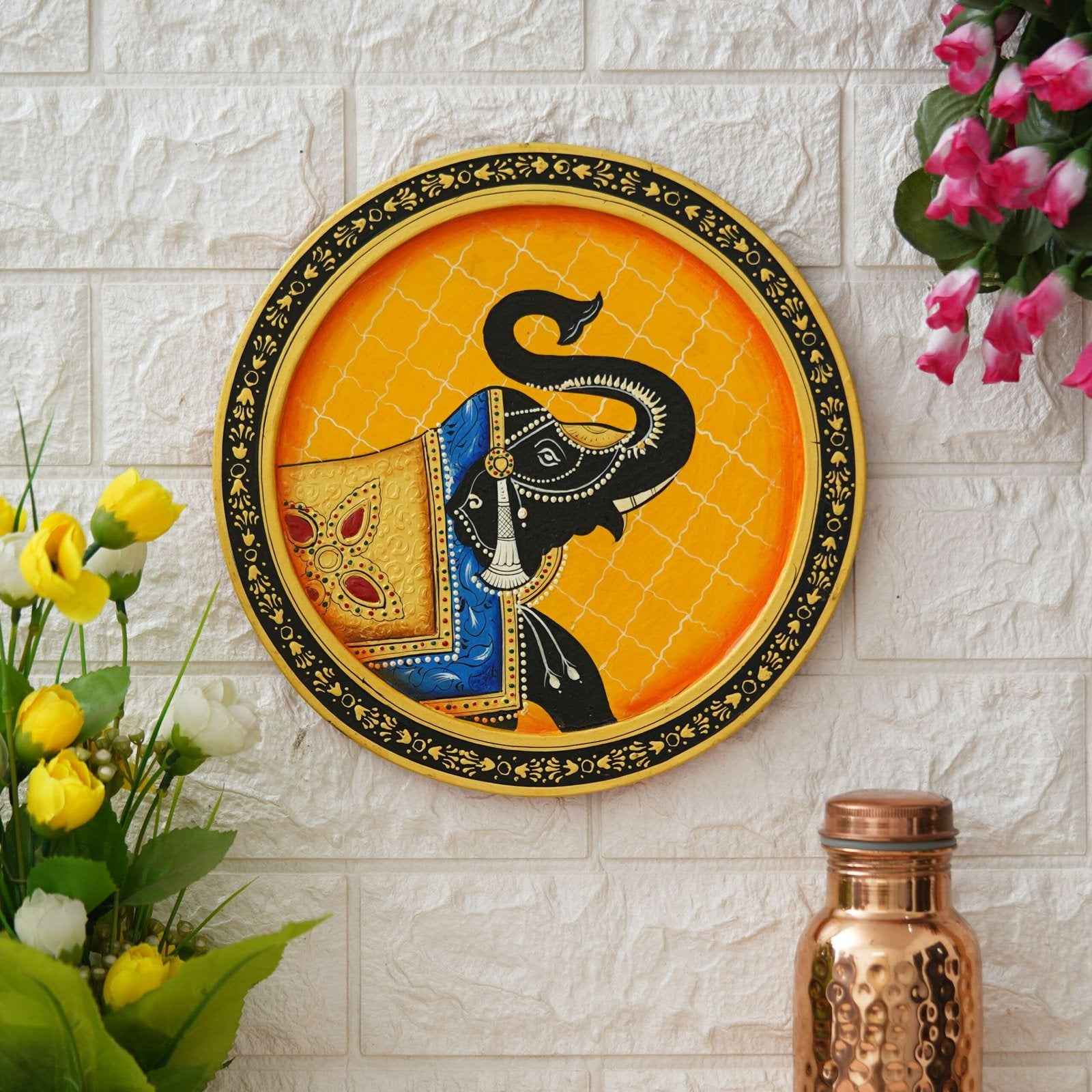Pichwai Inspired Wall Plate-Cow with Ornamental Bell Artwork (12x12 Inches)