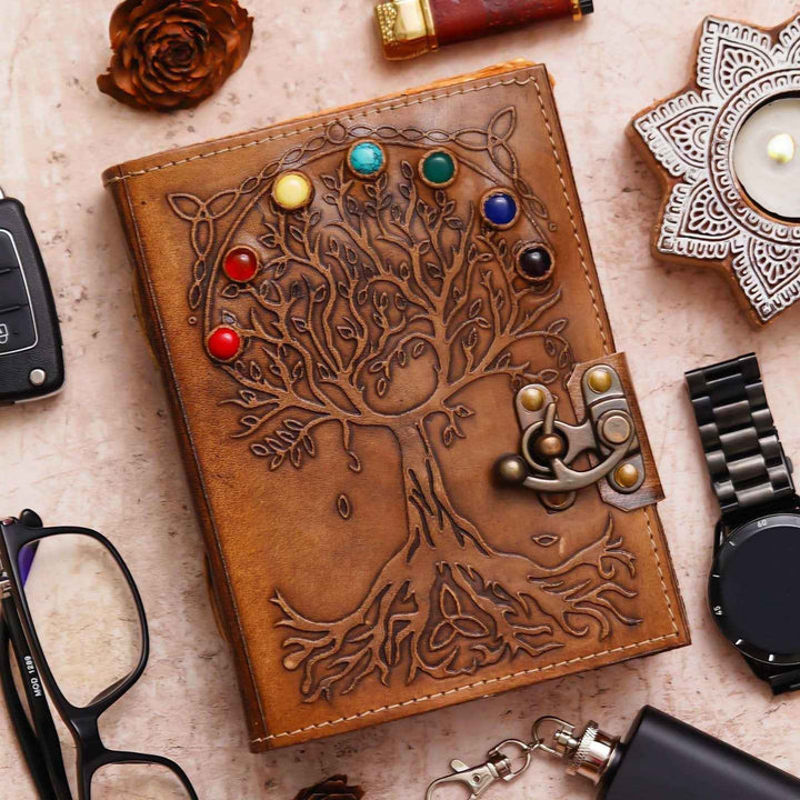 Vintage Handmade Genuine Leather Journal-Premium Antique Lock Closure-200 Handmade Brown Pages -4