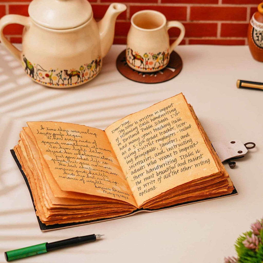 Vintage Handmade Genuine Leather Journal-Premium Antique Lock Closure-200 Handmade Brown Pages -10