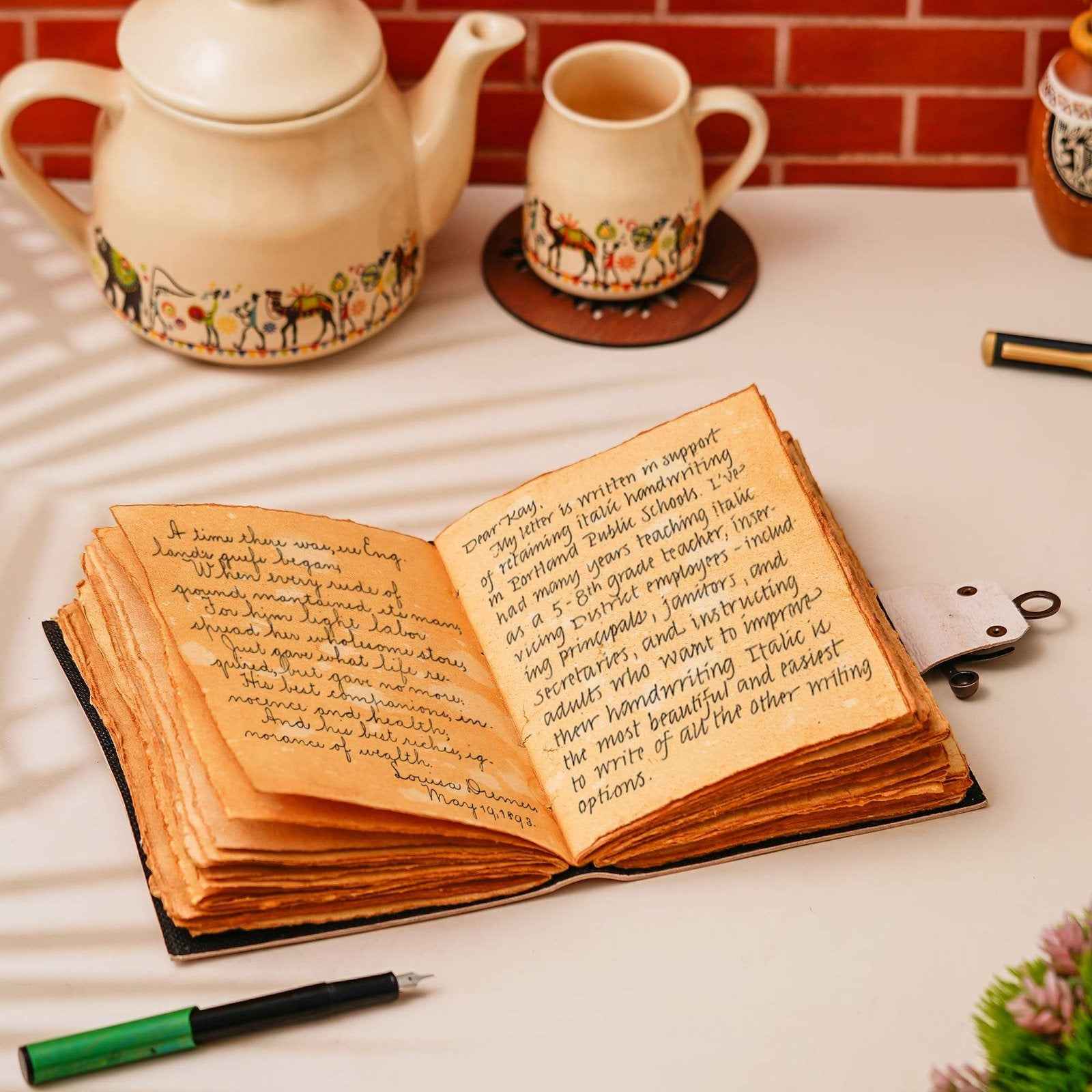 Vintage Handmade Genuine Leather Journal-Premium Antique Lock Closure-200 Handmade Brown Pages -10