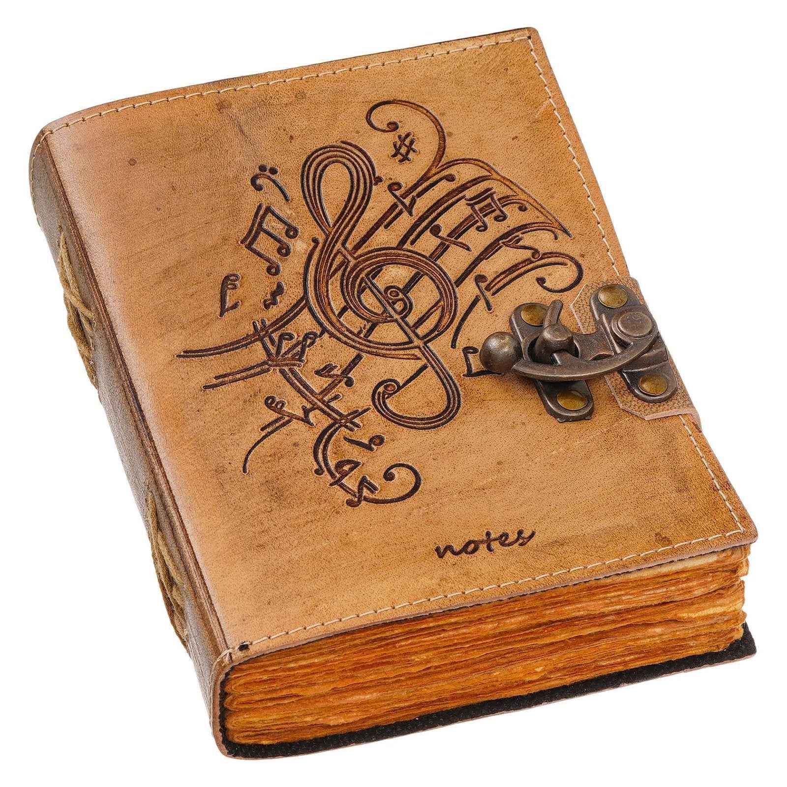Vintage Handmade Genuine Leather Journal-Premium Antique Lock Closure-200 Handmade Brown Pages -12