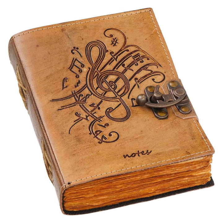 Vintage Handmade Genuine Leather Journal-Premium Antique Lock Closure-200 Handmade Brown Pages -12