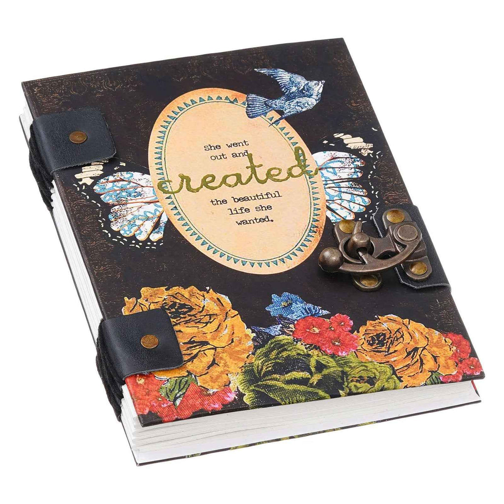 Handmade Printed Cardboard Journal Diary with Buckle Lock-200 Pages Notepad For Men and Women -1