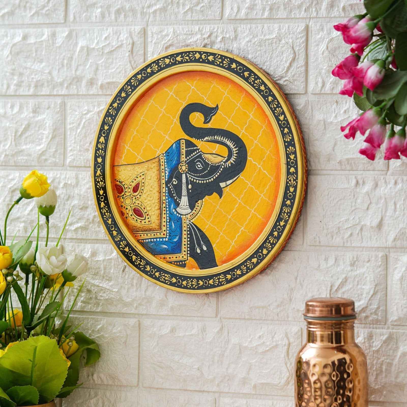 Pichwai Inspired Wall Plate-Cow with Ornamental Bell Artwork (12x12 Inches)