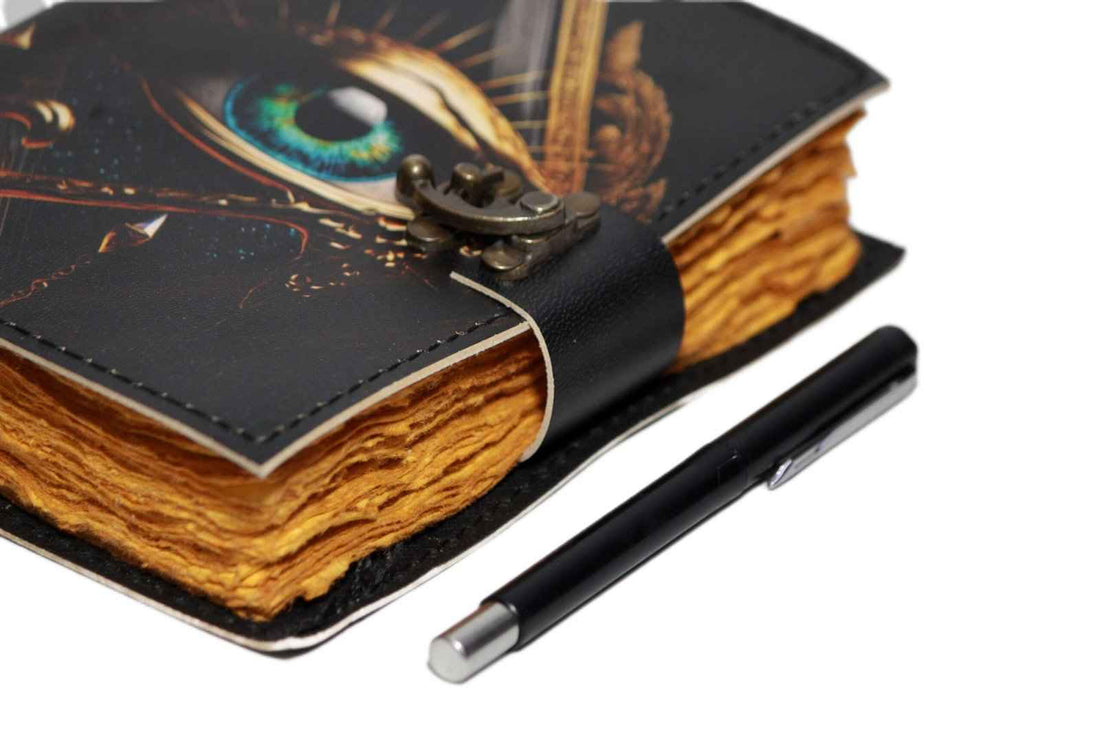 Genuine Leather Diary-Vintage Handmade Leather Journal-Premium Antique LOCK Closure-200 Handmade Deckle Edge Antique Pages -15