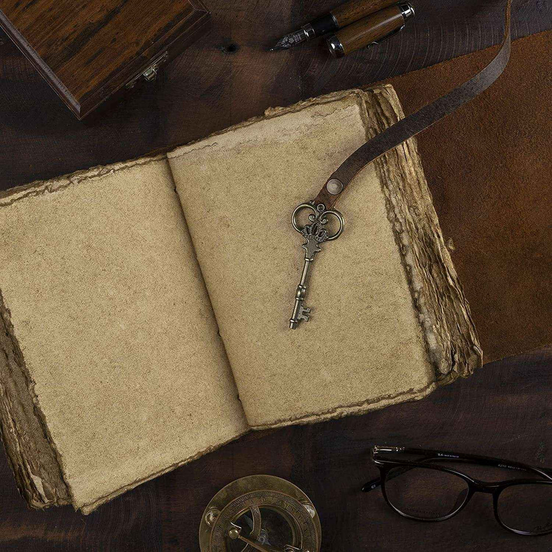 Genuine Leather Diary-Vintage Handmade Leather Journal-Premium Antique Key Closure-200 Handmade Deckle Edge Antique Pages