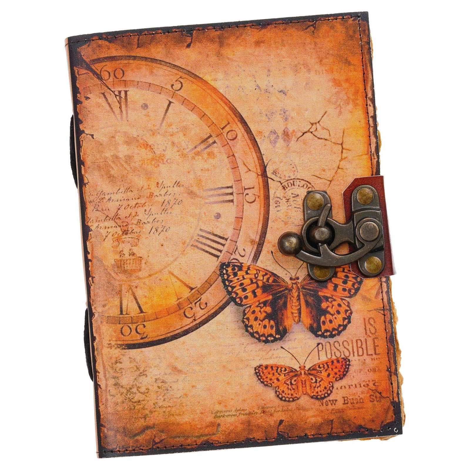 Vintage Handmade Genuine Leather Journal-Premium Antique Lock Closure-200 Handmade Brown Pages -9 - Navkar Handicrafts