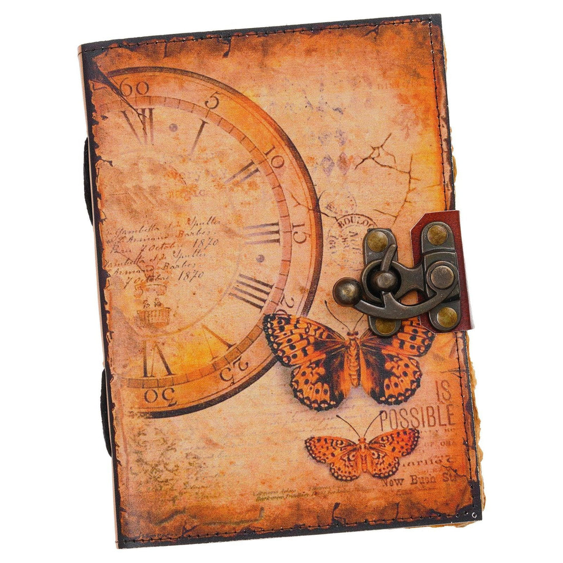 Vintage Handmade Genuine Leather Journal-Premium Antique Lock Closure-200 Handmade Brown Pages -9 - Navkar Handicrafts